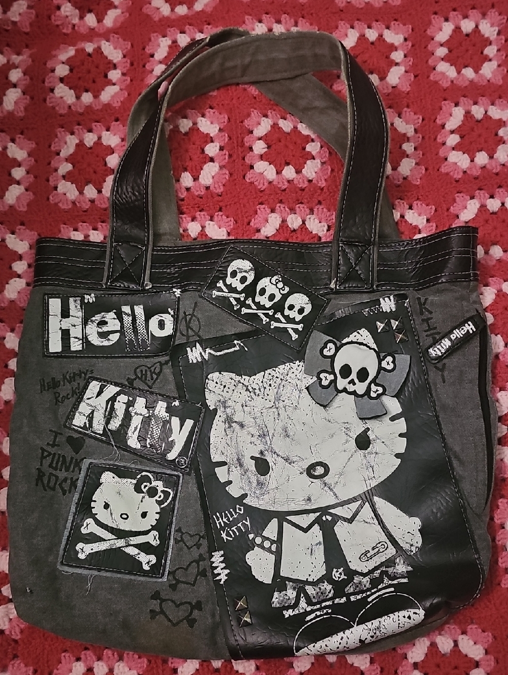 Hello Kitty Rocker Loungefly tote. Black and White Graphic Tote Unisex